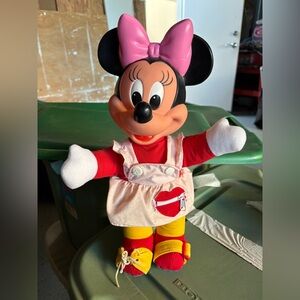 Vintage Disney Minnie Mouse Doll with Pink Dress and Red Shirt